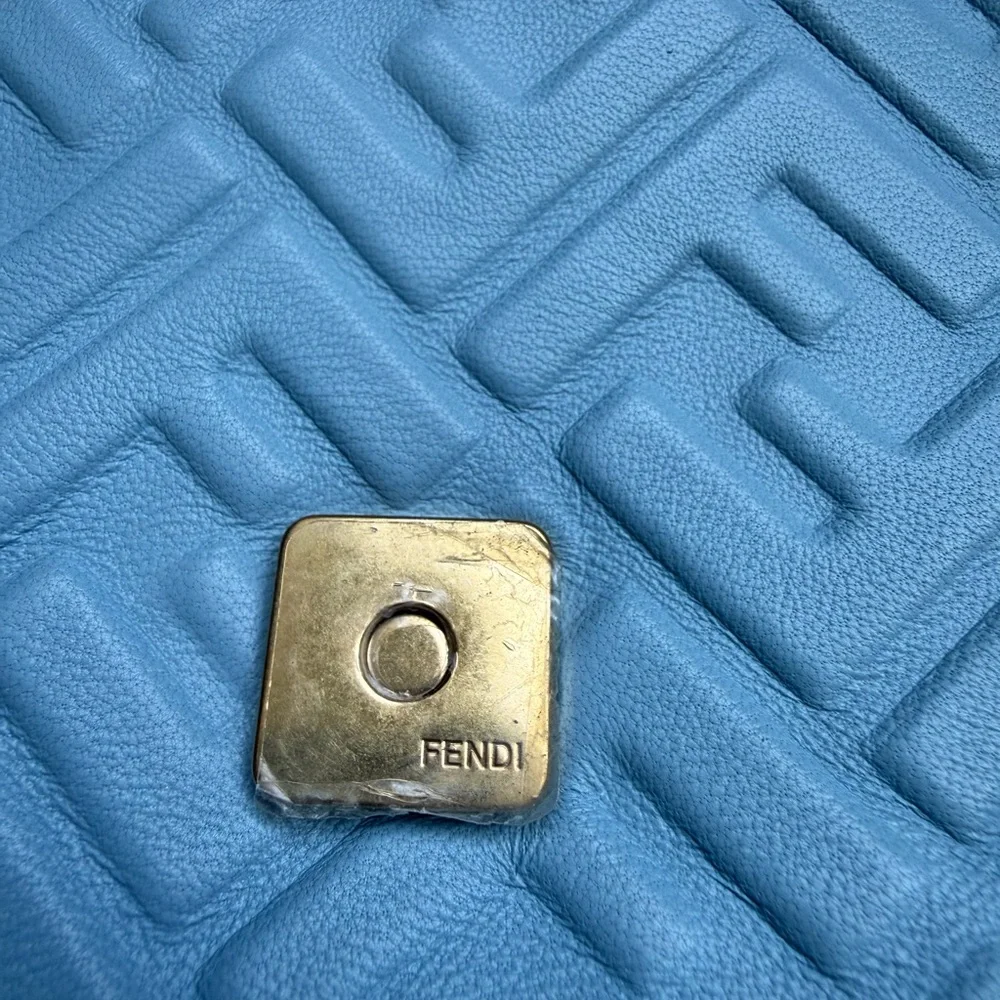 Fendi Light Blue Lambskin Zucca Baguette Gold Chain with Gold Hardware Full Set - Picture 8 of 16